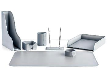 Набор для руководителя настольный из кожи Б47 (органайзер на стол) серый