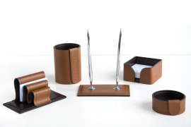 Письменный настольный набор из кожи Б73  (органайзер настольный) табак-шоколад
