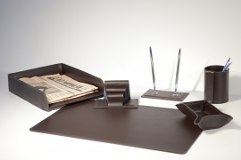 Письменный набор из кожи на стол руководителя Б6 (органайзер на стол) шоколад