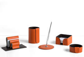 настольный набор из кожи для руководителя Б53 (органайзер на стол) оранжевый\шоколад