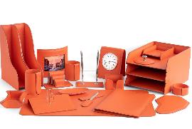 Настольный набор из кожи на стол руководителя Б184 оранжевый 