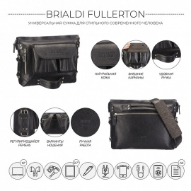 Сумка-рюкзак для документов из кожи Brialdi Fullerton (Фуллертон) relief black