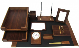 Настольный набор для руководителя из дерева S271V (11 предметов) (органайзер на стол) орех